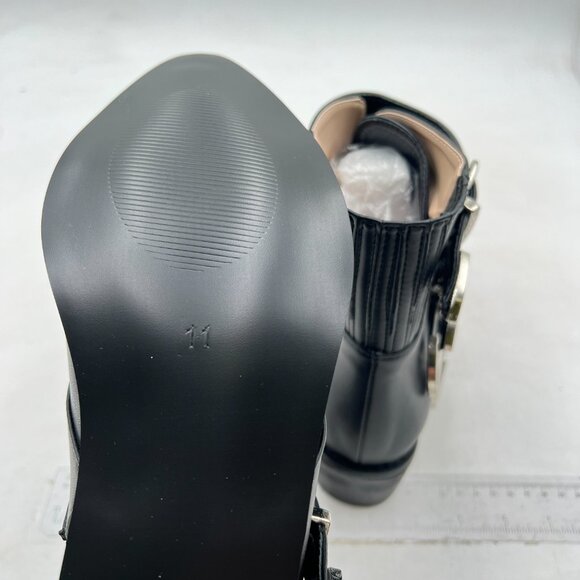 Black Straps Metal Buckle Pointed Toe Low Chunky Heels Ankle Booties for Women - Picture 5 of 7